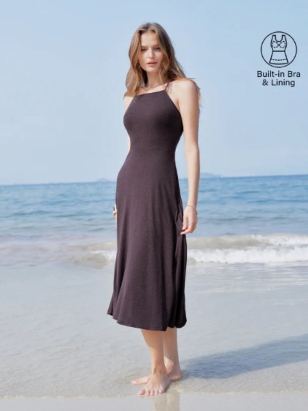 OGL Soft Linen Knit Spaghetti Midi Bra Dress